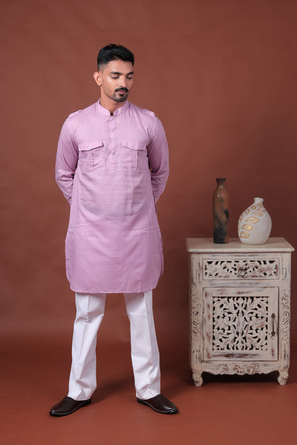 Purple Long Kurta with Flap Pockets & Epaulettes