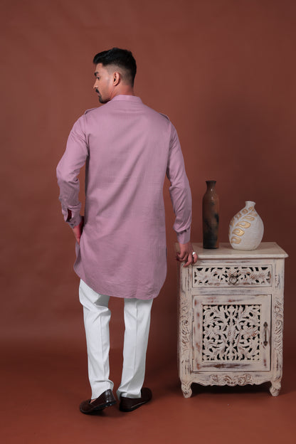 Purple Long Kurta with Flap Pockets & Epaulettes