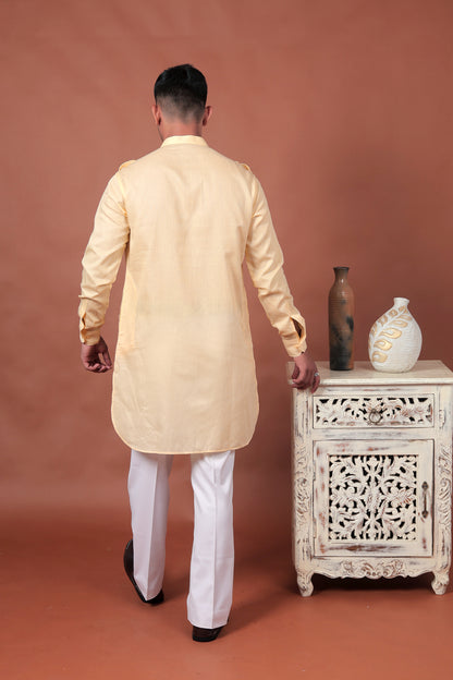 Lime Green Long Kurta with Flap Pockets & Epaulettes