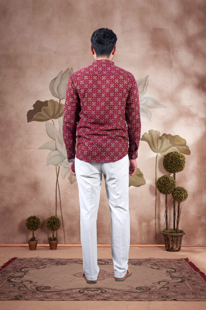 Maroon Ajrakh Digital Print Cotton Short Kurta