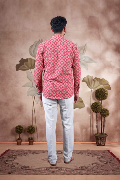 Pink Ajrakh Digital Print Cotton Short Kurta