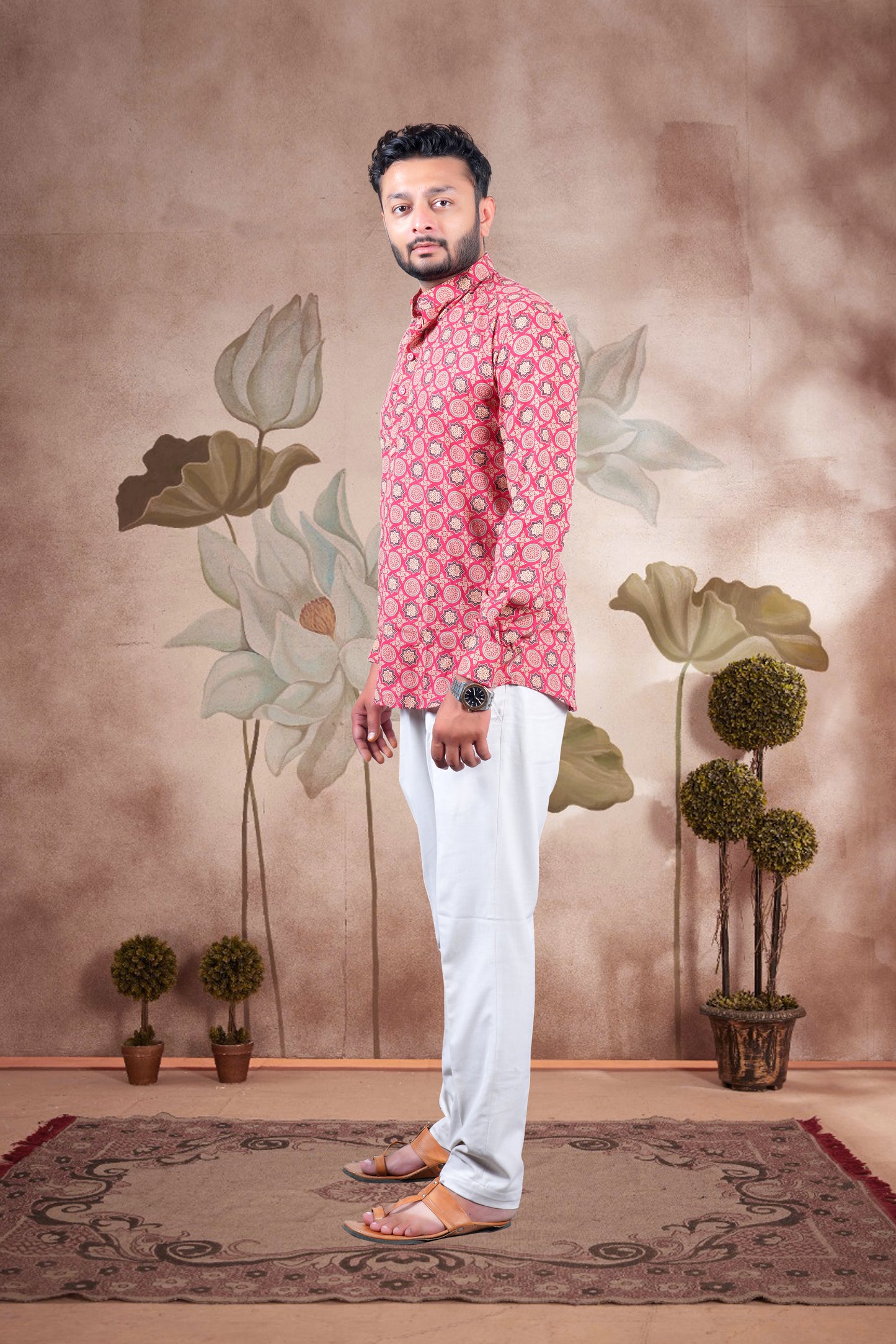 Pink Ajrakh Digital Print Cotton Short Kurta