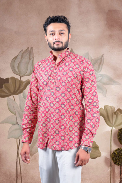 Pink Ajrakh Digital Print Cotton Short Kurta