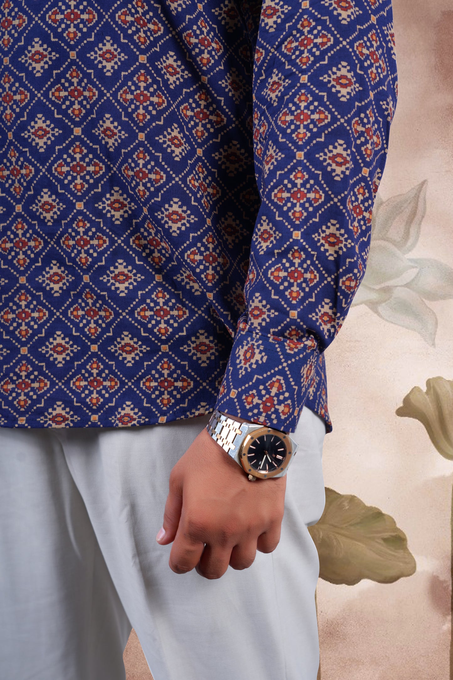 Navy Ajrakh Digital Print Cotton Short Kurta