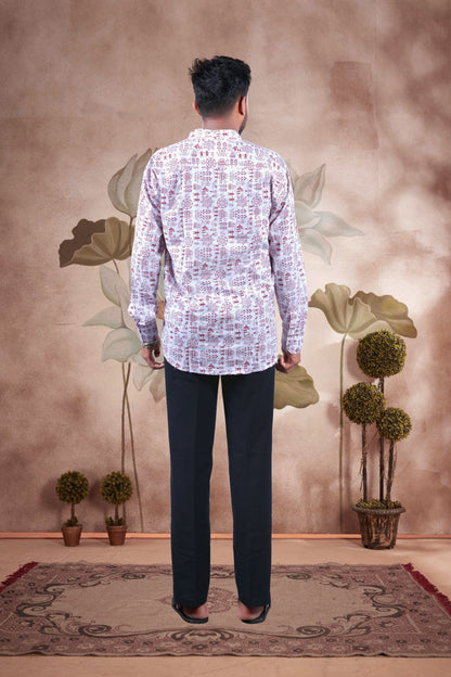 White Warli Art Digital Print Cotton Short Kurta