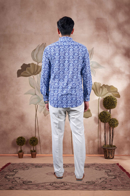 Indigo Circular Print Cotton Short Kurta
