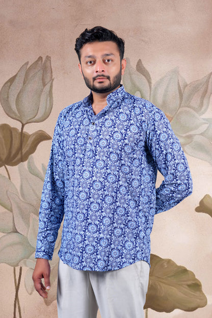 Indigo Circular Print Cotton Short Kurta