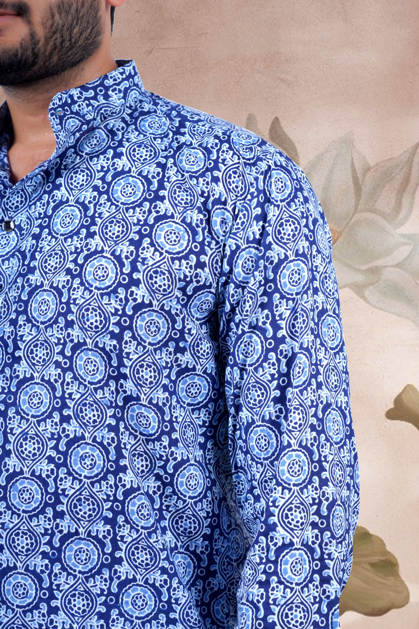 Indigo Circular Print Cotton Short Kurta