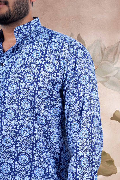 Indigo Circular Print Cotton Short Kurta
