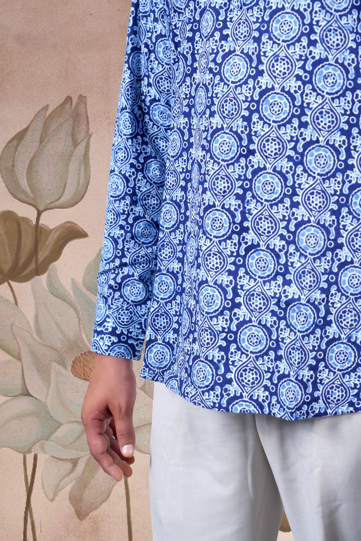 Indigo Circular Print Cotton Short Kurta