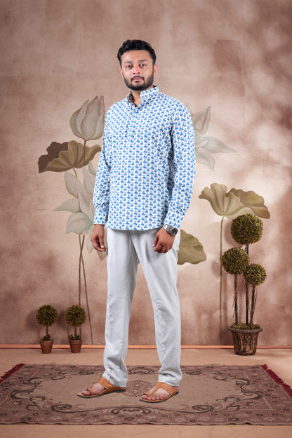 Cream Animal Print Cotton Short Kurta