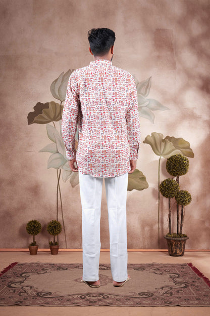 Cream Animal Skin Print Cotton Short Kurta