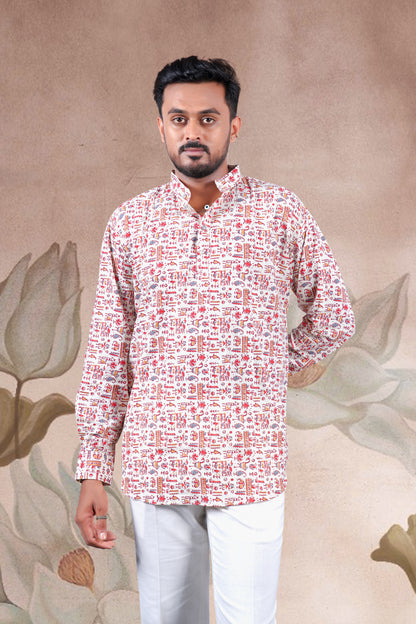 Cream Animal Skin Print Cotton Short Kurta