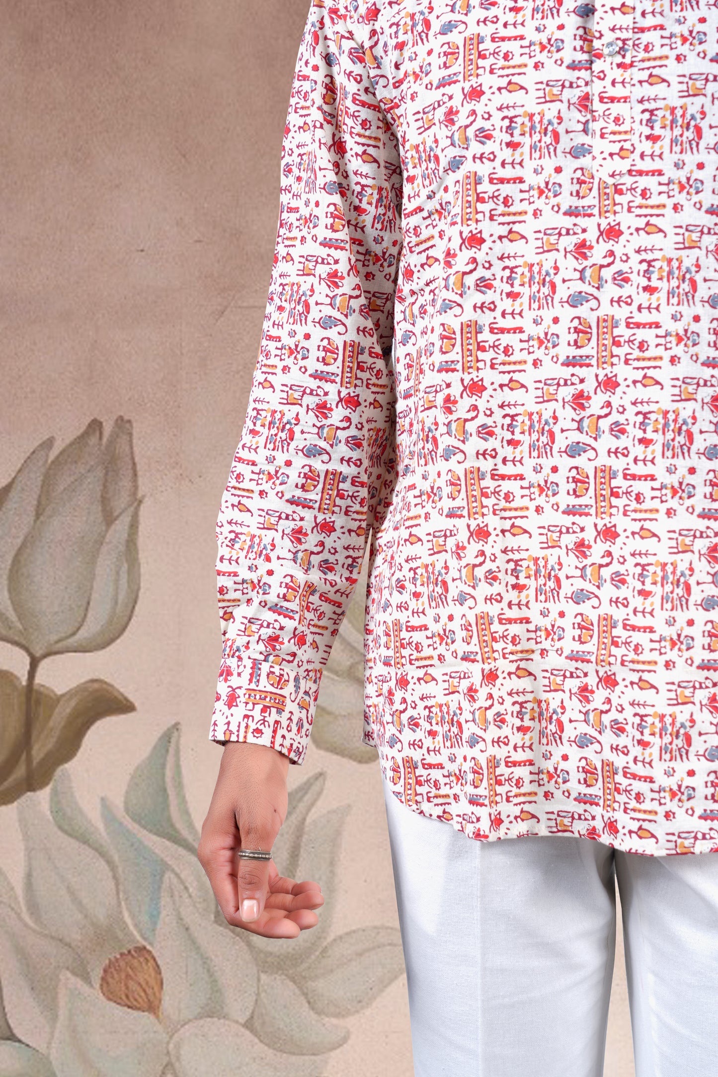 Cream Animal Skin Print Cotton Short Kurta