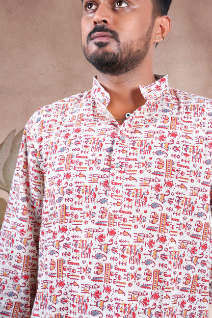 Cream Animal Skin Print Cotton Short Kurta