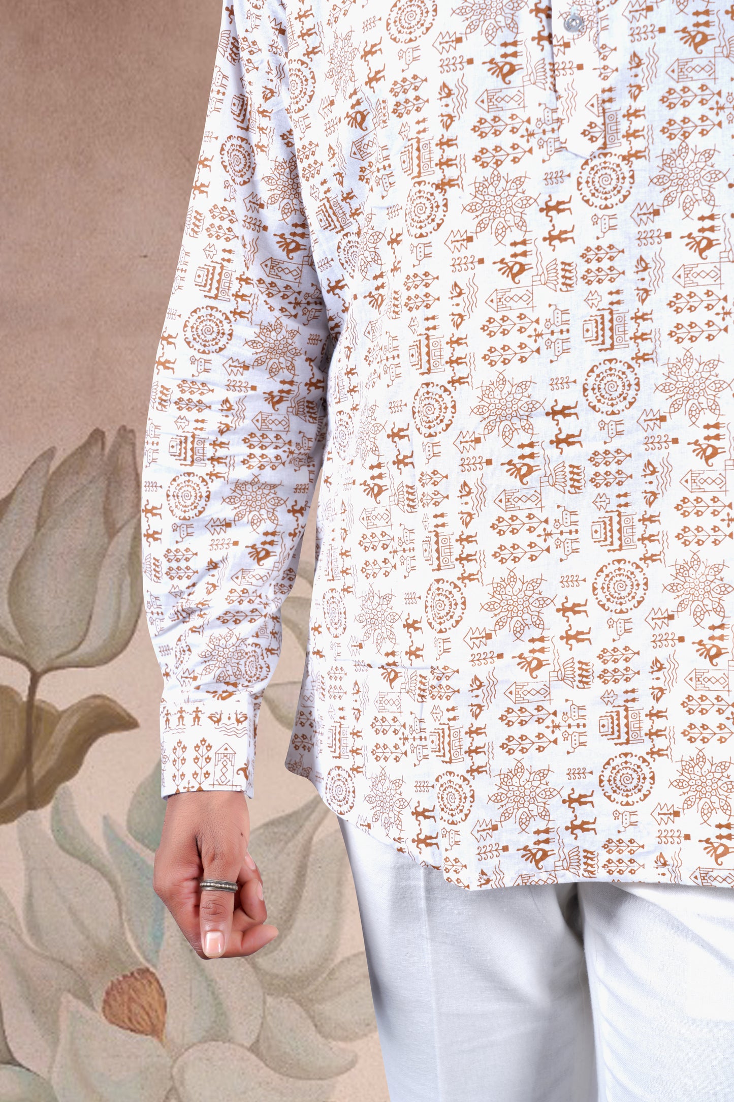 White Warli Art Printed Cotton Short Kurta